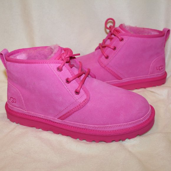 NIB UGG WOMEN NEUMEL TAFFY PINK SUEDE SHEARLING LINED LACE UP ANKLE WINTER BOOTS - Picture 2 of 8